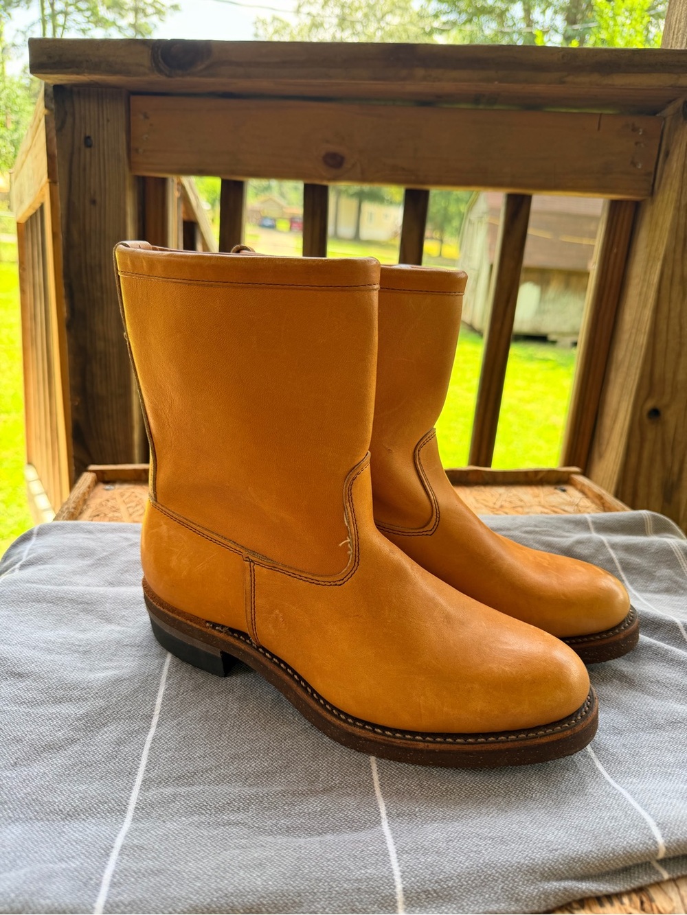 Chippewa USA Western Cowboy Boots Men's Brown Leather Pull On Sz8D